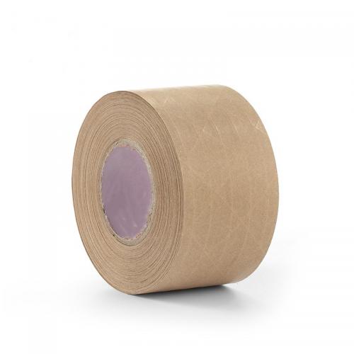 Water activated reinforced kraft paper gummed package tape